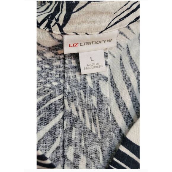 Liz Claiborne Sz L Linen Rayon Short Sleeve Palms Blouse - Picture 4 of 5